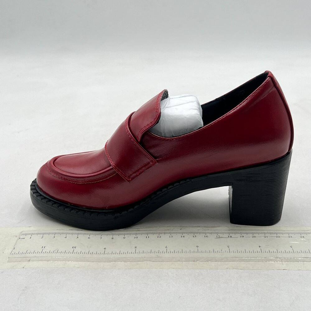 Red Classic Penny Loafers Round Toe Pumps Platform Chunky Heel Slip On Oxford
